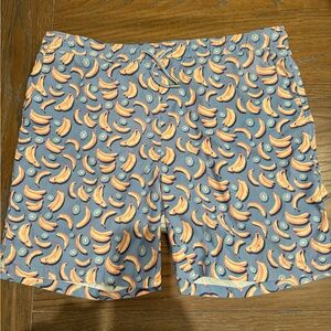 Peter Millar Blue Banana Print Swim Trunks